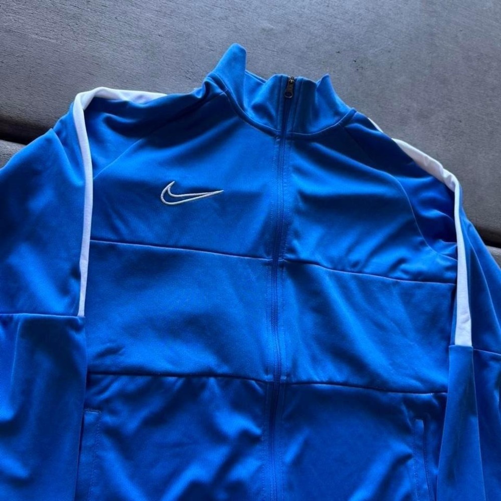 Nike Dri Fit Track Jacket Blue White Full Zip Athletic Performance Mens XL